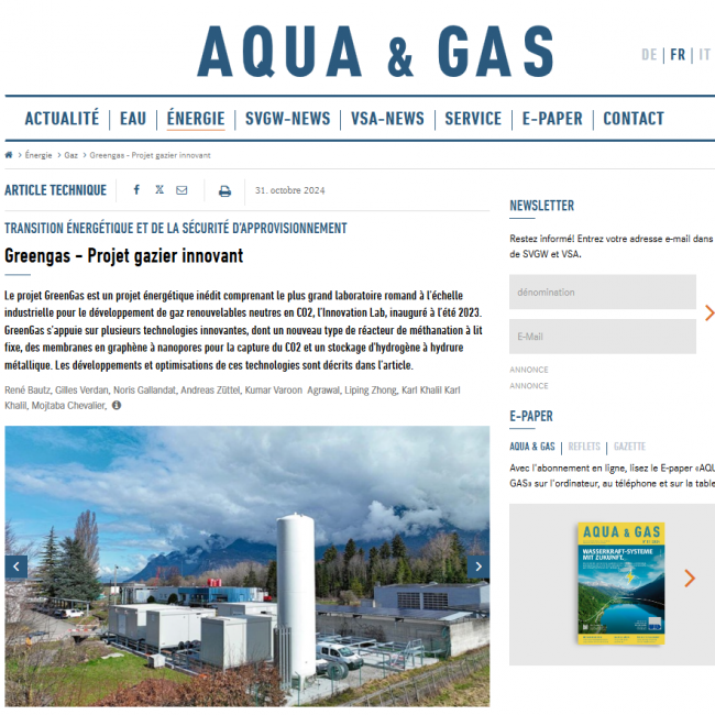 Les composantes du projet GreenGas à découvrir en détail dans Aqua & Gas